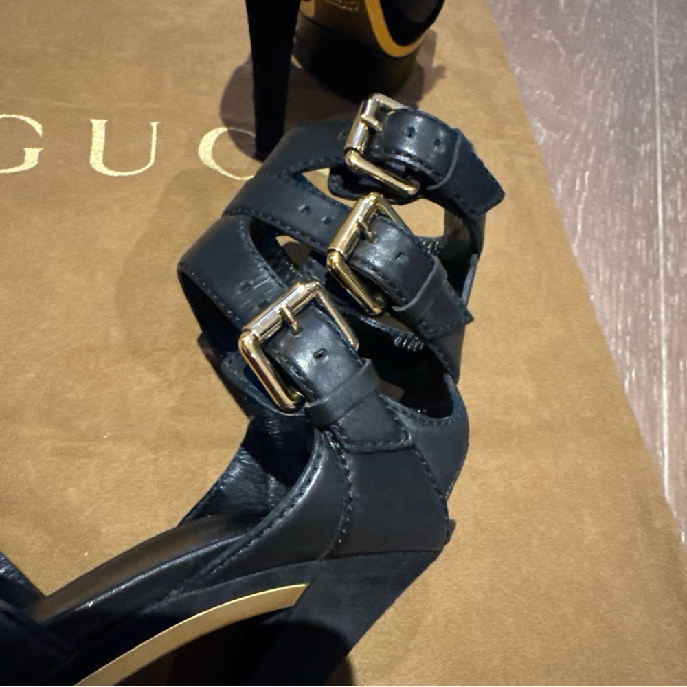 100% Authentic Gucci Iman Ankle Strap Leather Suede High Platform Heels Sz 36 - Picture 10 of 14